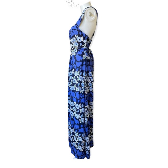 Anthropologie Maeve Cutout Criss Cross Anakena Blue Floral Print Maxi Dress 12 - Picture 2 of 5